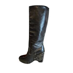 Vintage Y2K Kenneth Cole Embroidered Leather Platform Boots 8